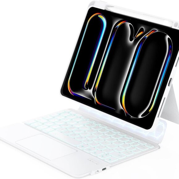 iPad Pro 11" M4 White Rugged Keyboard Case w/ Trackpad & Backlit Keys NIB - Picture 1 of 8